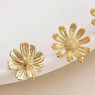 

14K Gold-Encrusted Cherry Blossom & Daisy Pendant Earrings 925 Sterling Silver Needled Forested Earrings DIY Earring Accessories