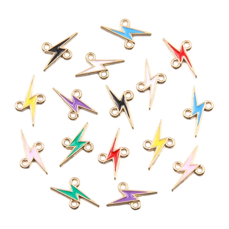 20Pcs 8 Color 9x17MM Alloy Metal Drop Oil Lightning Charm Nature Connector For DIY Bracelet Necklace Jewelry Making