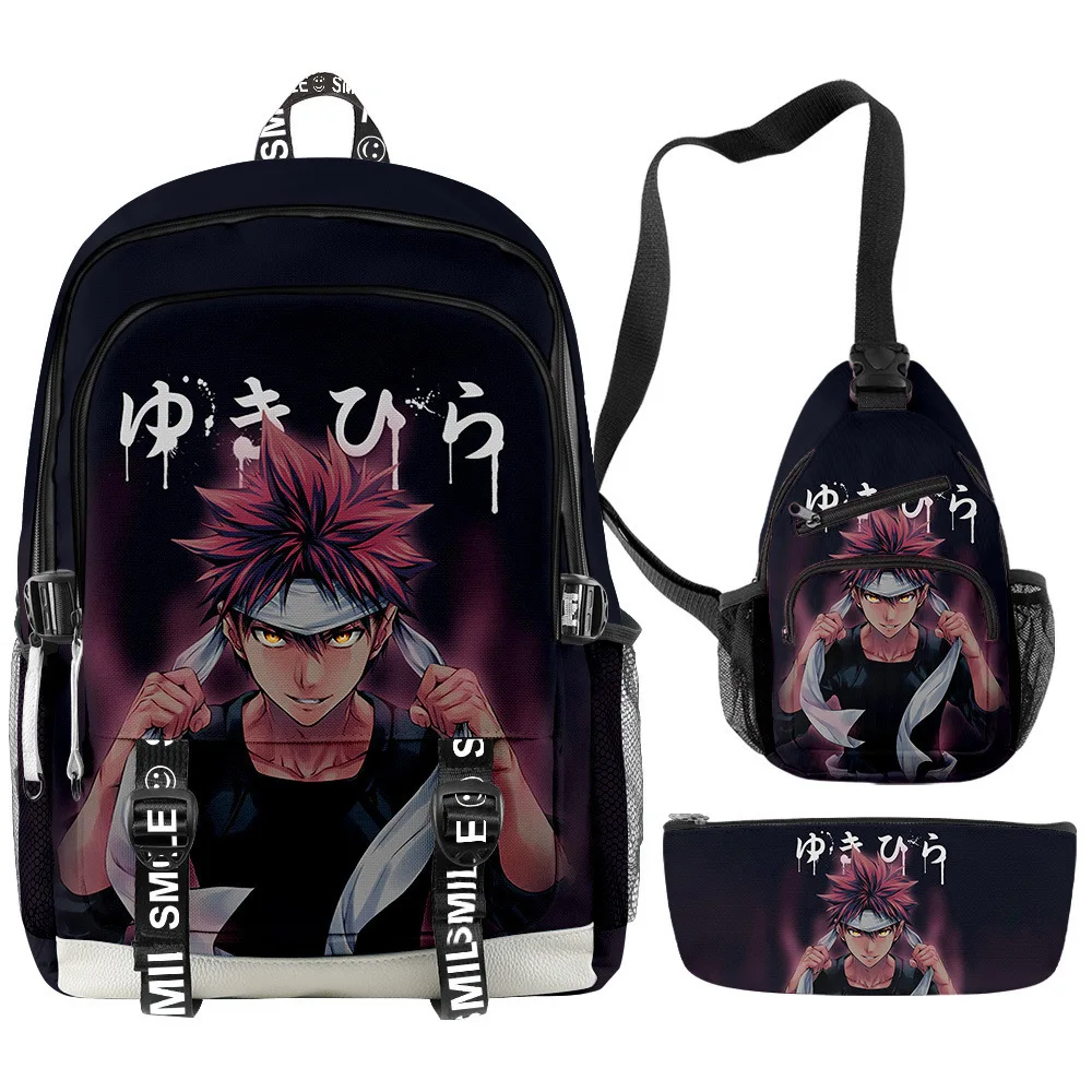 Hip Hop Food Wars Shokugeki No Soma 3D Printed 3pcs/Set Student School Bags multifunction Travel Backpack Chest Bag Pencil Case