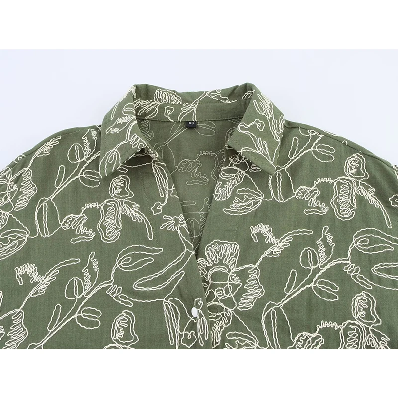 YENKYE Guipure Patchwork Mouw Borduren Shirt Vrouwen Revers Kraag Voorste Knop Casual Losse Blouse Streetwear Dame Shirts