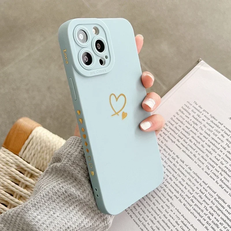 

For iPhone 11 12 13 14 15 Pro Max XS Max X XR 7 8 Plus SE 2020 Shockproof Bumper Silicone Back Cover Soft Love Heart Phone Case