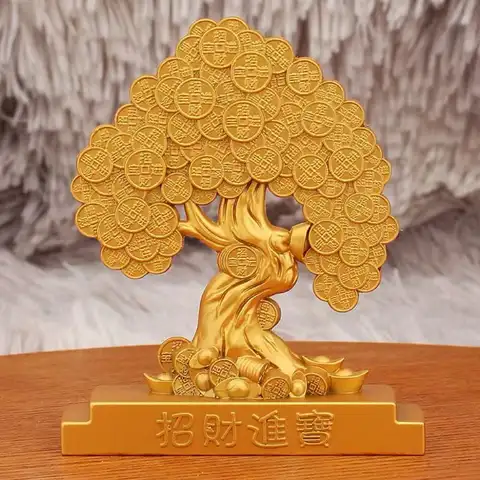 Gold Lucky Money Tree Ornament for Home Office Decorations Alloy Desktop Feng Shui Figurines Shop Opening Birthday Xmas Gifts
