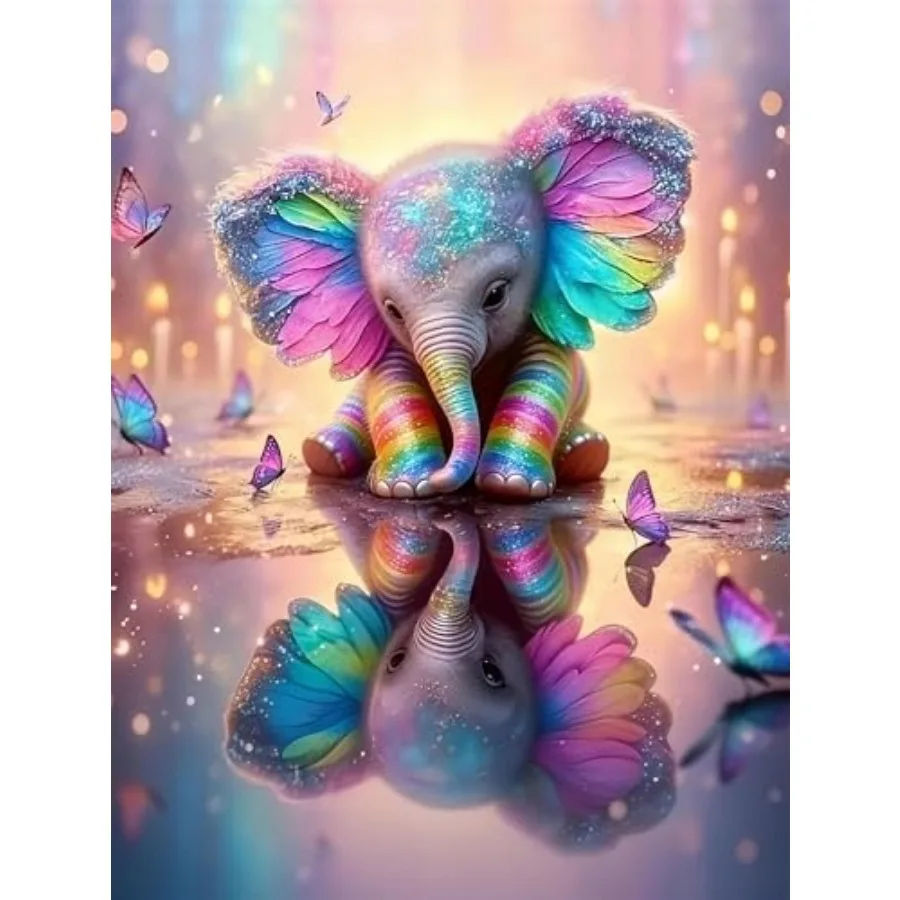 5D Diamond Painting Kits for Adults Beginners, Butterfly Elephant Diamond Art Kit, Full Drill Fantasy Floral DIY Gem Painting C