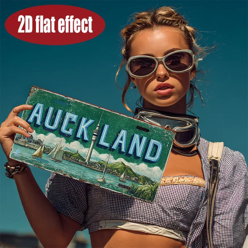 2D flat printing, 1-piece set for decoration only, Auckland nautical scene logo, New Zealand city skyline wall decoration