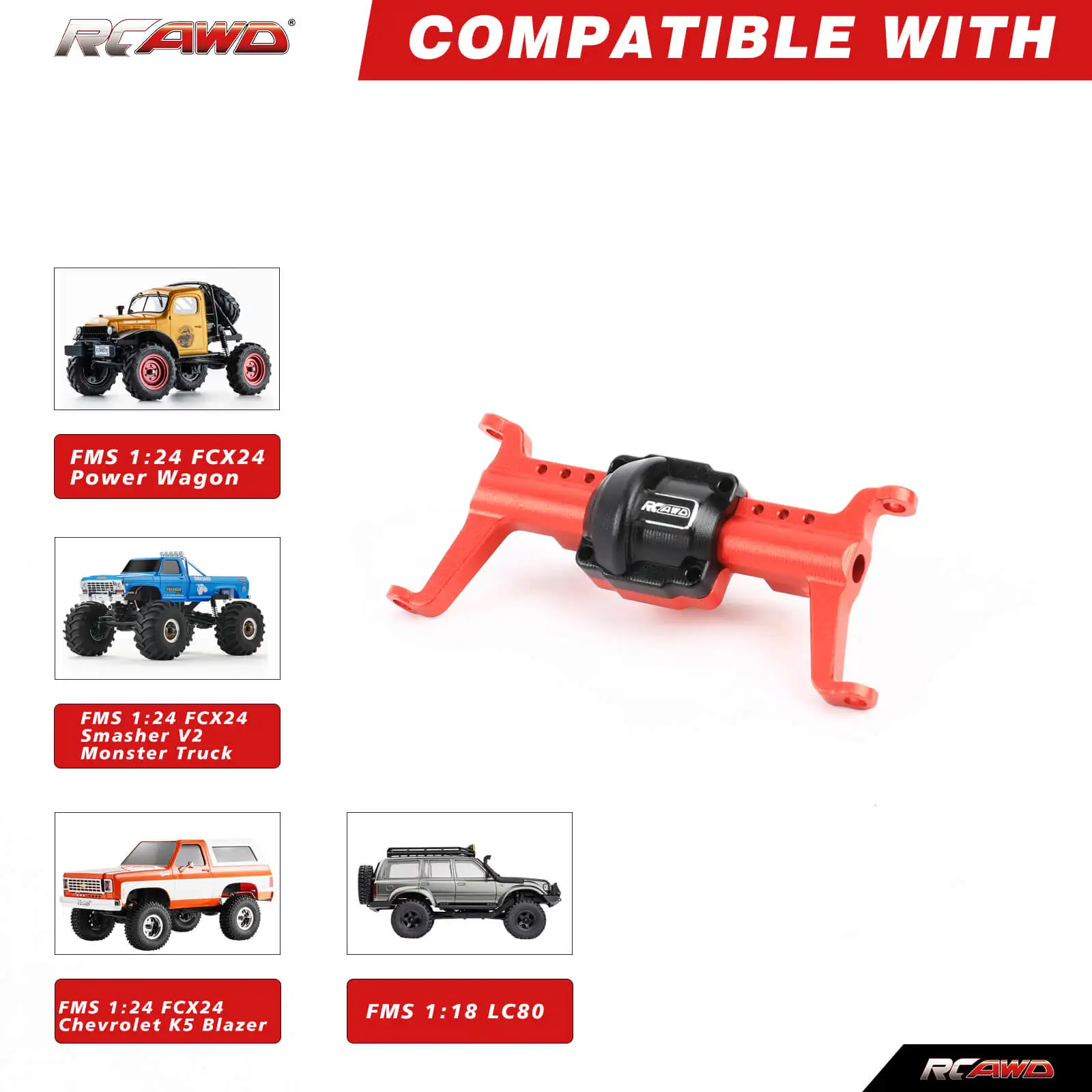 RCAWD-Full Alloy Front Axle Housing para FMS, FCX24, 1/24 Crawlers, Upgrades Parts