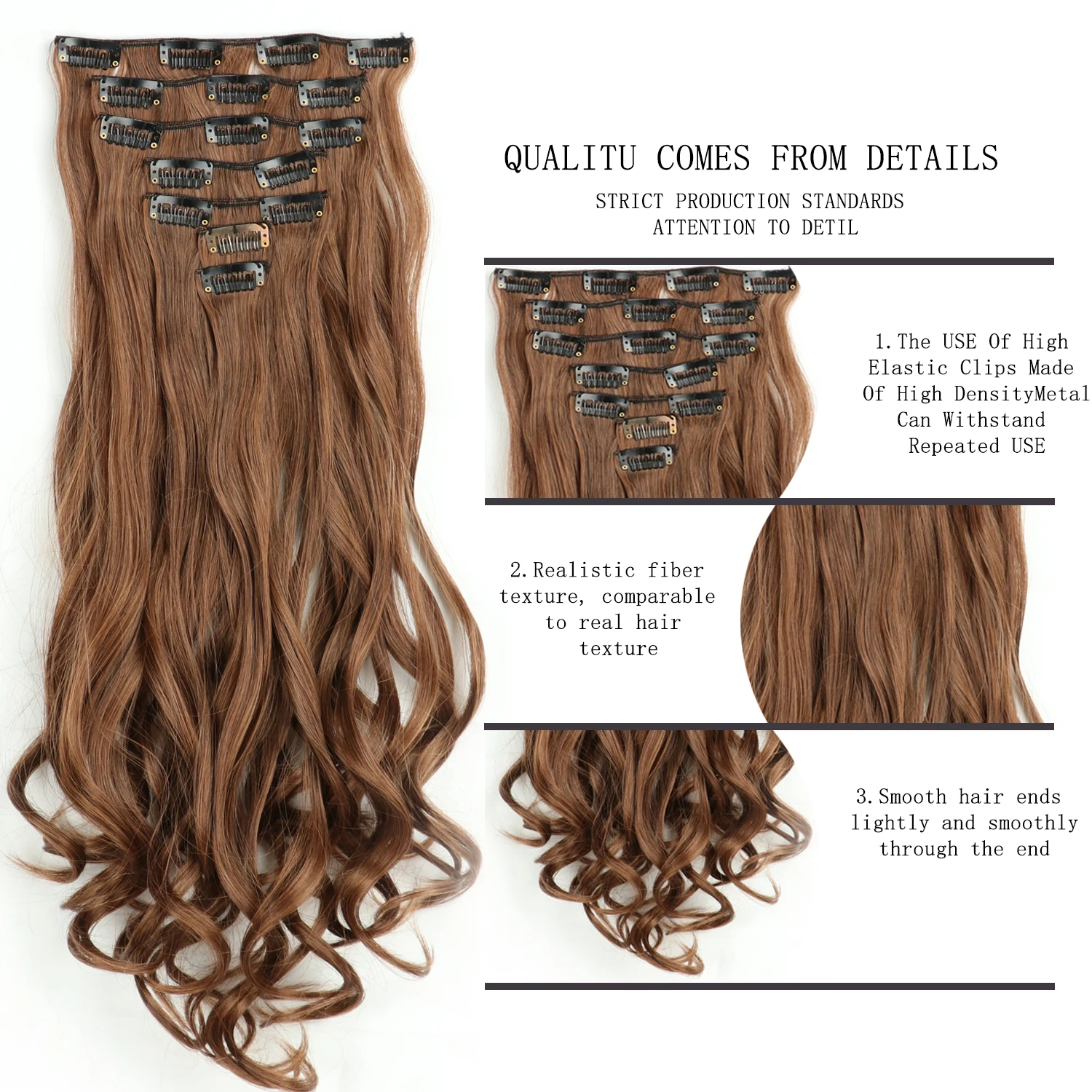 Clip In Hair Extensions 7 PCS Full Head 22 Inch Long Curly Wavy Synthetic Hair Pieces Natural Wavy For Women Girls Hair