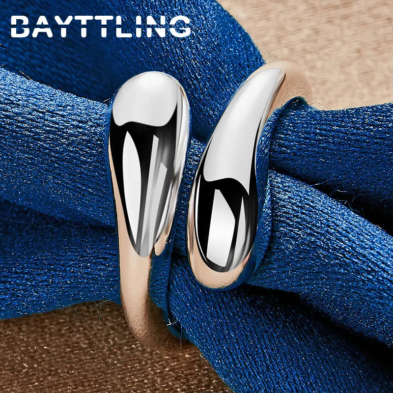 New 925 Sterling Silver Ring Charm Glossy Double Drop Open Ring Women Fashion Engagement Gifts Jewelry Accessories