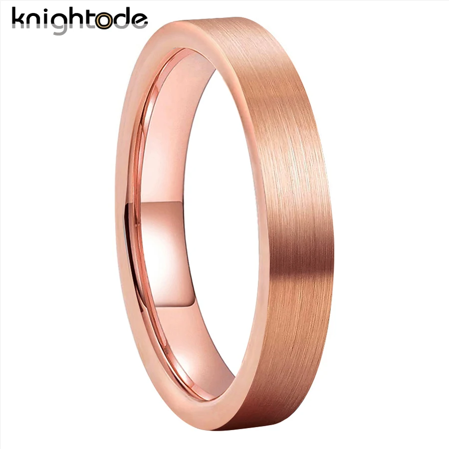 

4mm Rose Color Tungsten Carbide Rings Lady Engagement Anniversary Wedding Band Flat Brushed Finish For Unisex Comfort Fit