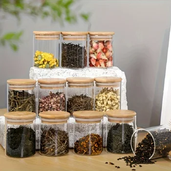 12-Piece Glass Storage Jars with Bamboo Lids 1