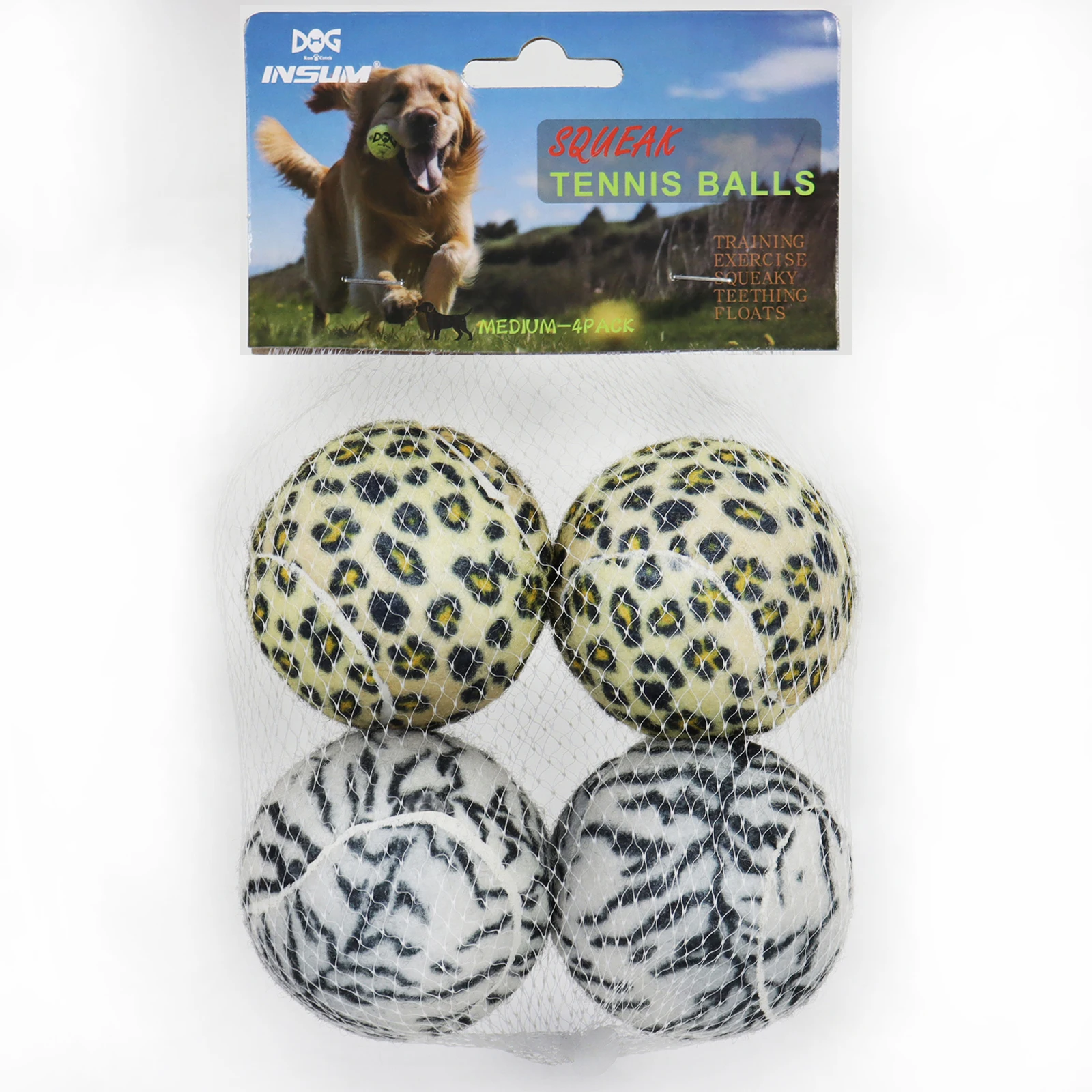 4Pcs Squeaky Tennis Balls for Dog Toy, 2.5'' Small or Medium Breed Dogs Durable Bouncy Dog Toy Balls with Mesh Bag Tennis Balls