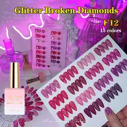 Vendeeni 15 Colors Red Pink Glitter Broken Diamond Gel Nail Polish Shiny Soak Off UV LED Varnish Nail Art Decoration