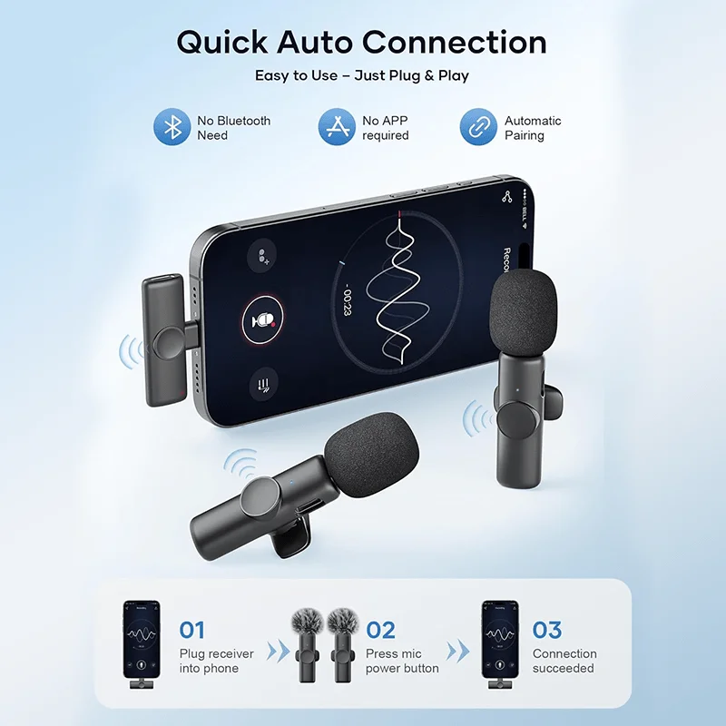 Micrófono de solapa inalámbrico USB C, mini micrófono con cancelación de ruido para iPhone 17 16 15, para grabación de video, vlogs 5