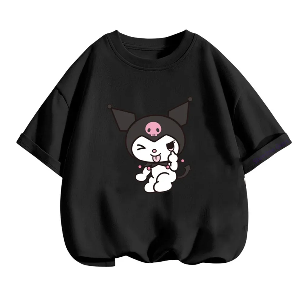 

Летние топы с короткими рукавами Kawaii Kuromi для детей от 3 до 14 лет, повседневная футболка Sanrio с героями мультфильмов, одежда для мальчиков и девочек