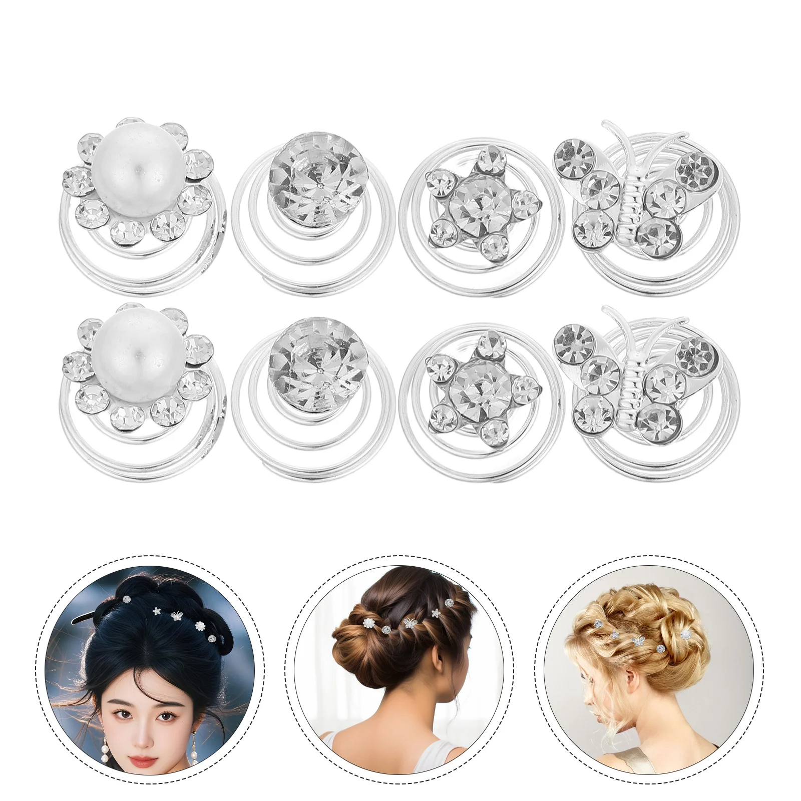 

60pcs Spiral Spring Hair Clips Pearl Rhinestone Flower Coil Pins For Women Bridal Wedding Prom Hair Accessories Mini Swirl