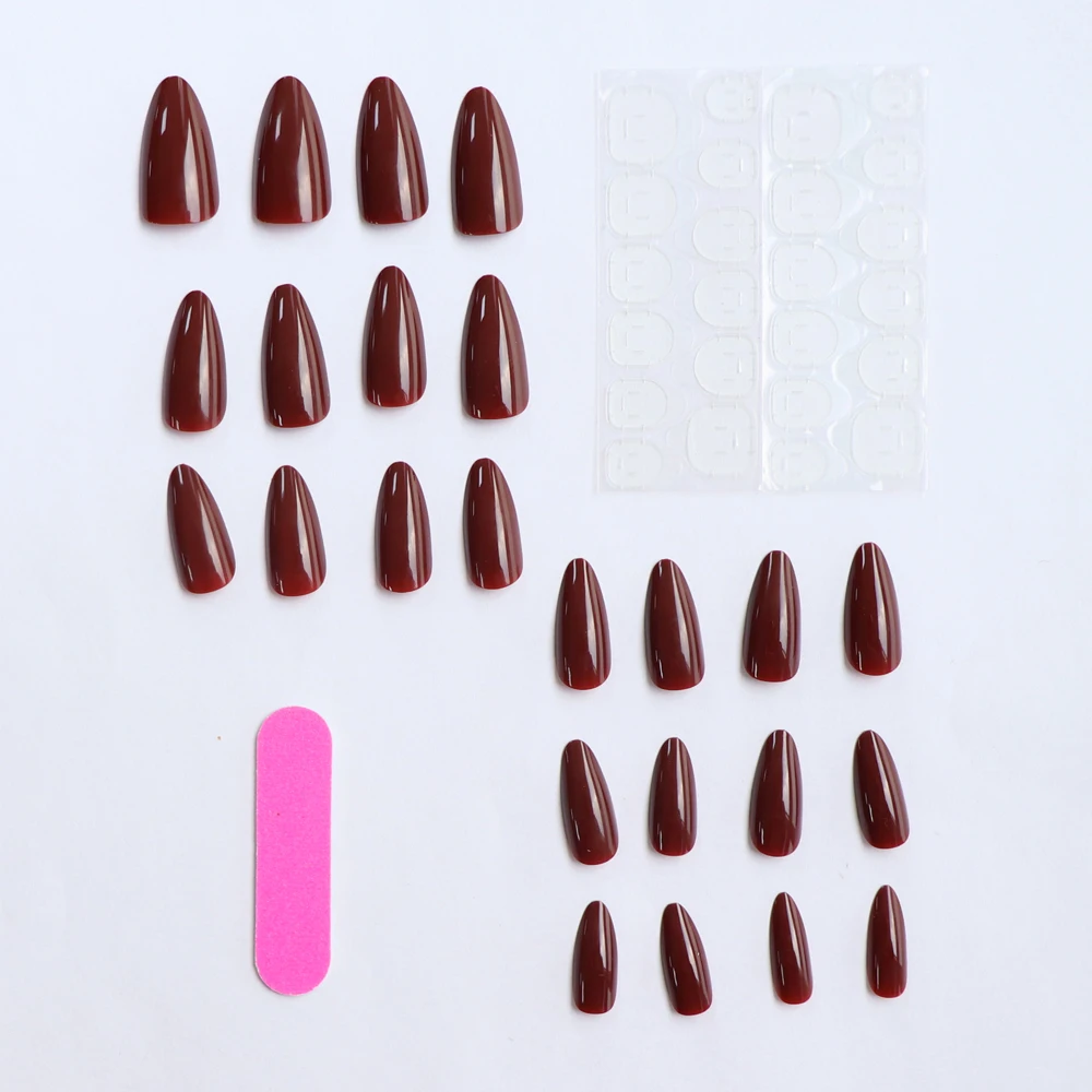 96PCS/4SET Medium Stiletto White Red Black Press On Nails Full Cover Fake Nail Set Press On Nails Cheap Nails Solid Color Nails