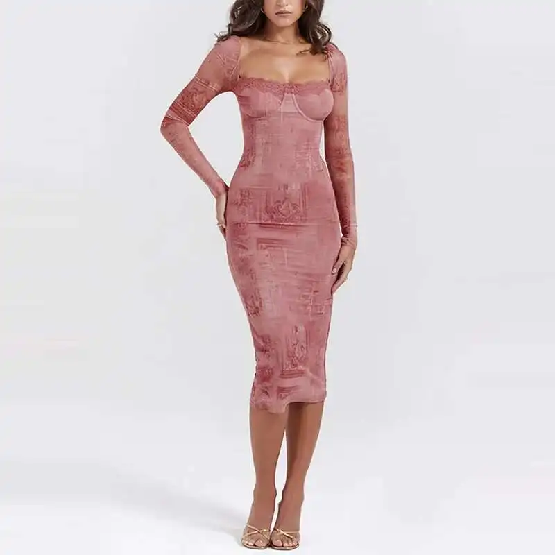 

Новинка 2024 года, весеннее женское сексуальное платье с квадратным вырезом и высокой талией, клубное вечернее элегантное платье с длинными рукавами и запахом на бедрах