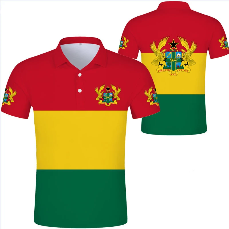 2024 Ghana Flag Graphic Polo Shirt Ghanaianoy National Emblem Map Men Jersey Tops Republic College Africa Kids Sports Streetwear