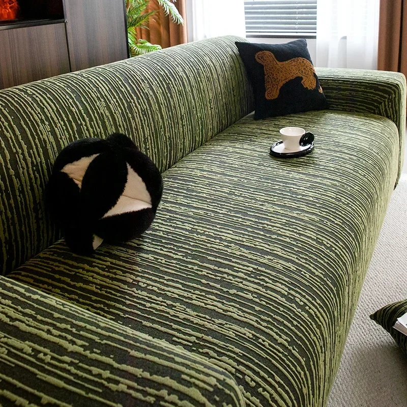 Elastic Solid Color Striped Sofa Cover Anti Cat Scratch Dustproof Non-Slip Sofa Couch Funiture Protector Slipcover Sofa Cushion