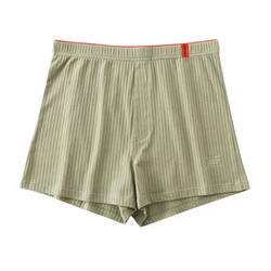 Sexy Men Cotton Home Briefs Bulge Pouch Solid Underwear Shorts Trunks Underpants Breathable Stripe Flats