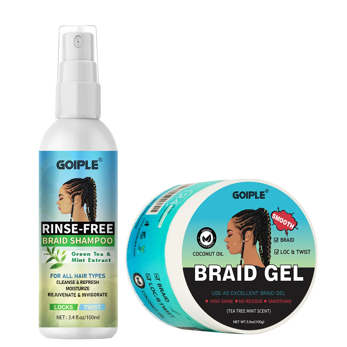 GOIPLE Rinse-Free Braid Shampoo,Dreadlock & Cornrow Styling Gel Wax Long-Lasting Hold, Frizz Control, and Styling Care Products
