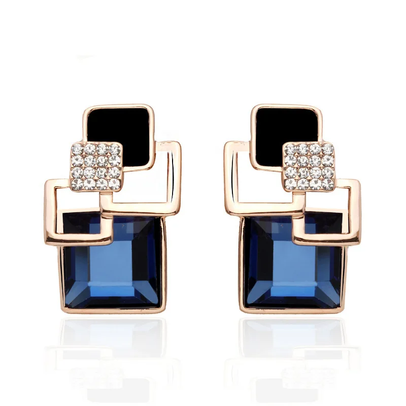 

Korean Style Trendy Real 925 Sterling Silver Earrings Popular Square Crystal Earrings Temperament Earrings Female Jewelry