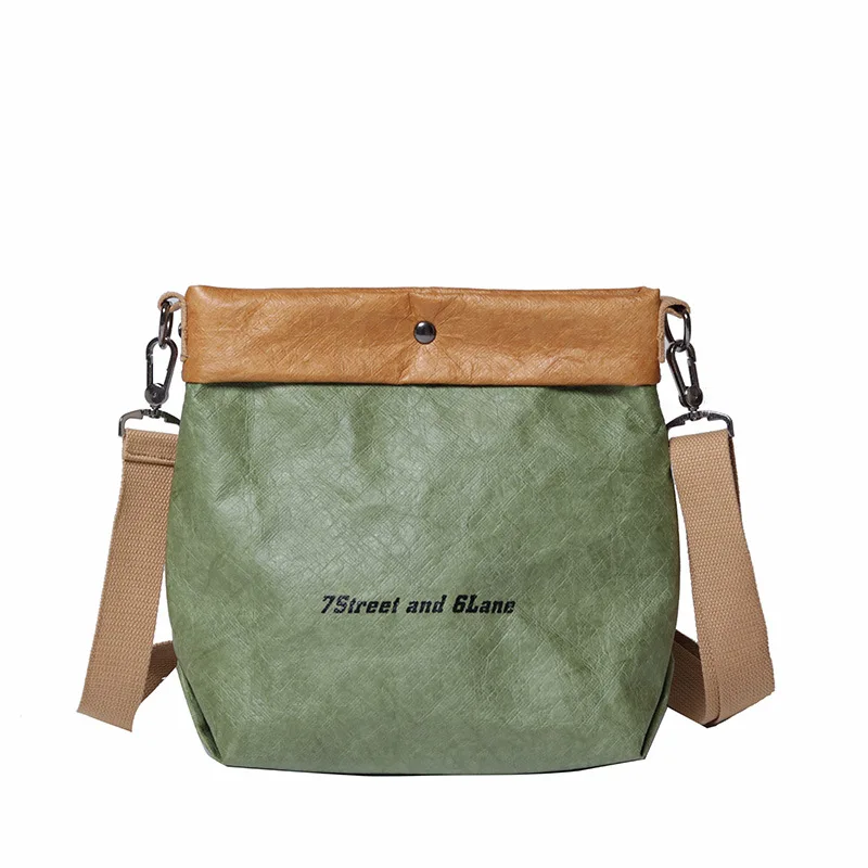 Women Fashion Handbags Vintage Shoulder Bag Tear-resistant Kraft Paper Messenger Bag Female Bucket Shoulder Bag