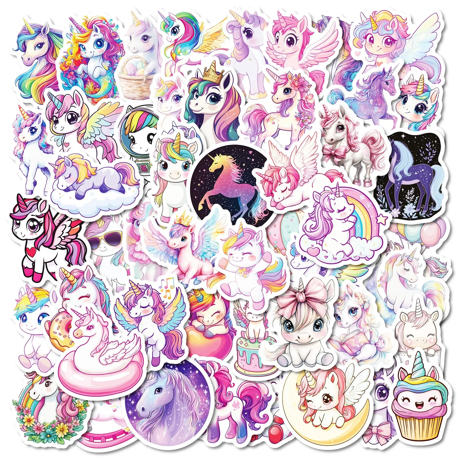 10/50pcs Aesthetic Cute Rainbow Unicorn Stickers for Kids Scrapbooking Laptop Travel Luggage Laptop Wall Car Decoration Sticker