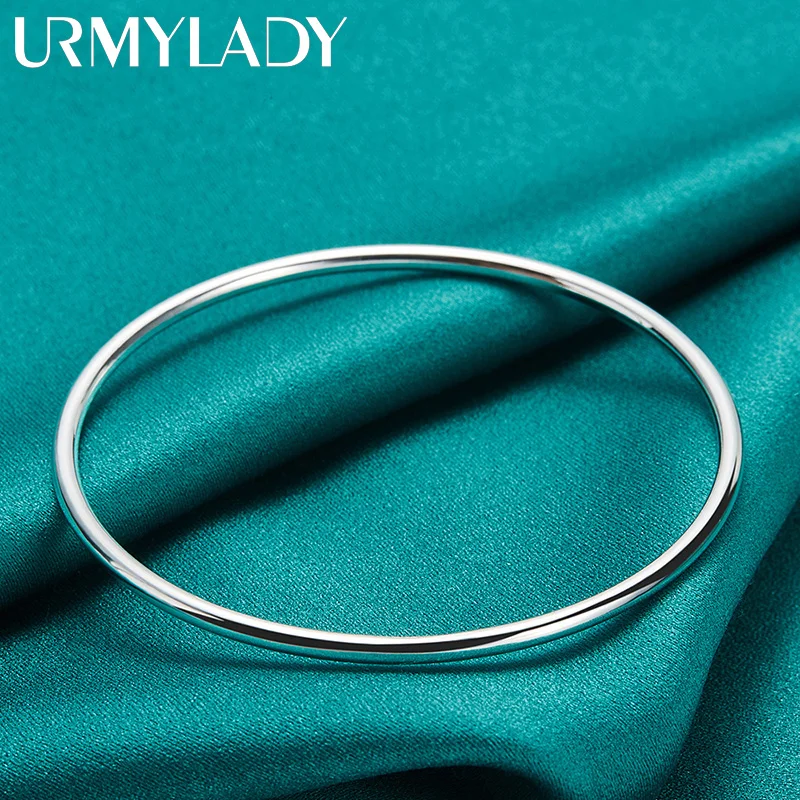 Urmylady-女性用の滑らかな円形のチャームブレスレット,925スターリングシルバー,直径3mm,7.0cm,ウェディングジュエリー,ファッションブレスレット