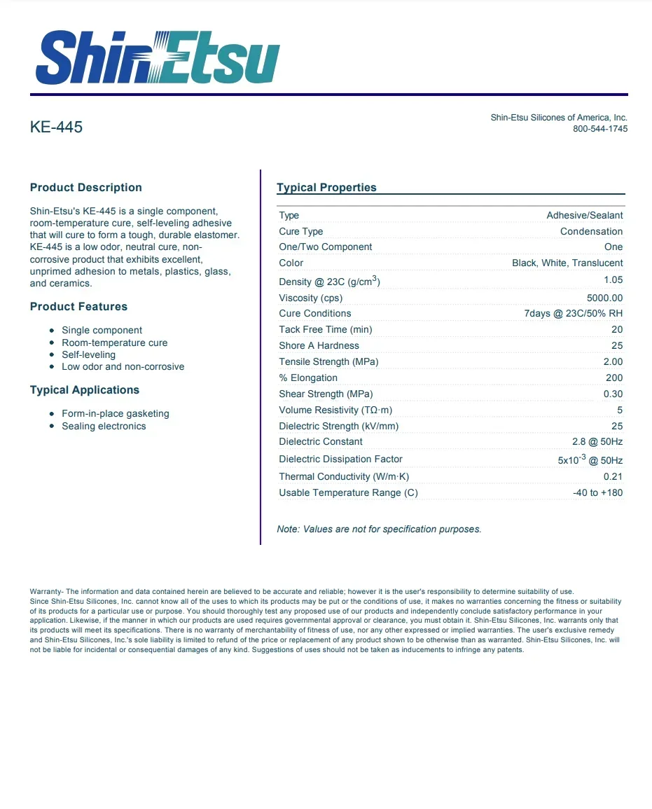 ShinEtsu KE-445-B 330 مل مانع التسرب الأسود معالجة السيليكون سريعة الجفاف