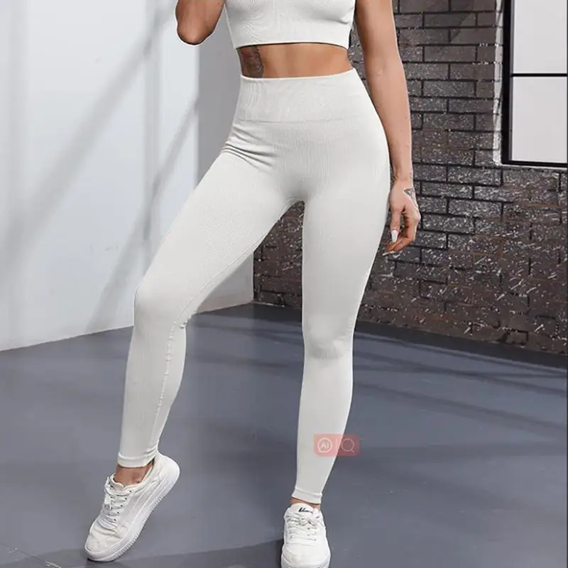 Thread Solid Leggings Women Seamless Knit Yoga Pants High Waist Hip Liftting Tights Fashion Slim Workout Running Sports Leggings - 4