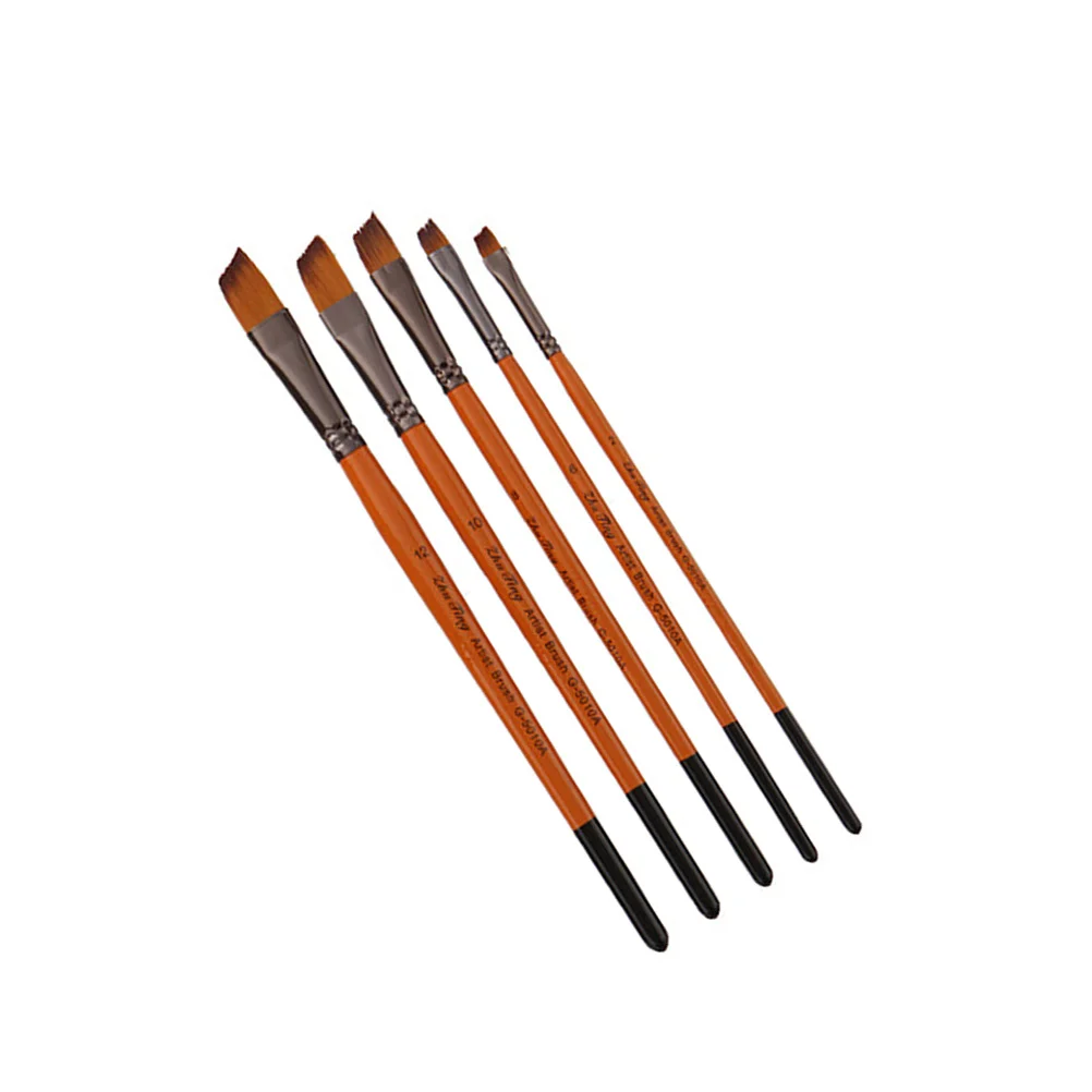 

5Pcs Paintbrush Set Professional Nylon Wool Painting Pen Wood Handle Oil Drawing Set for Students Artists Beginners