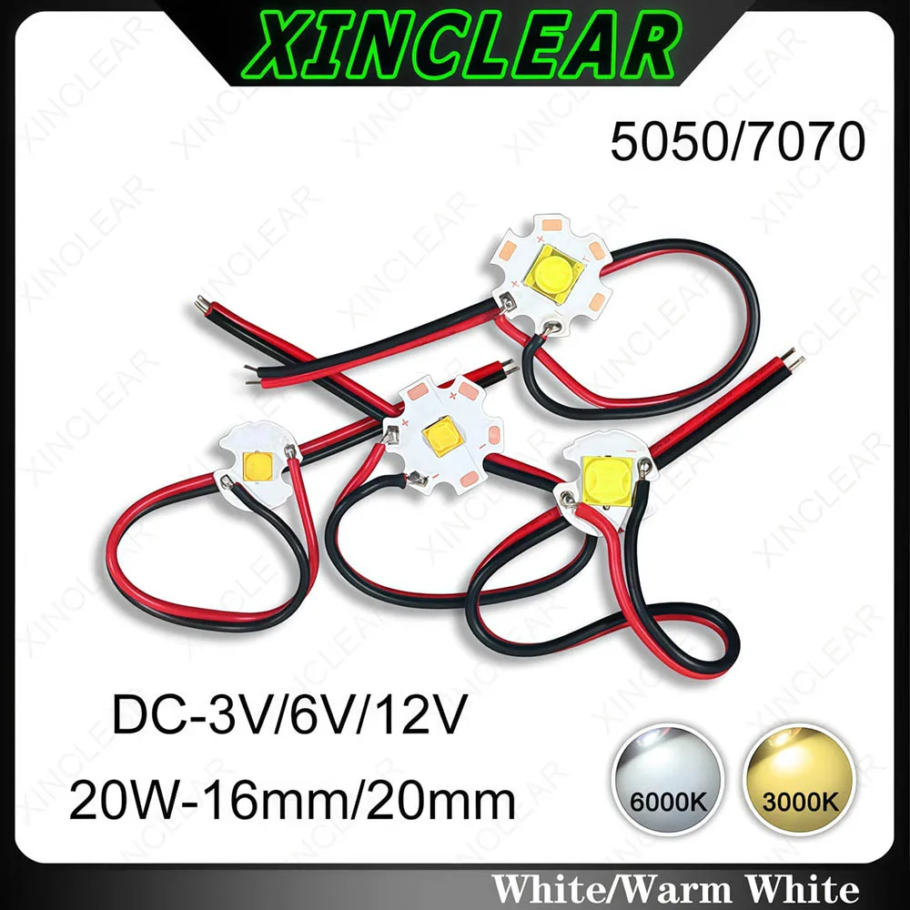 DC3V 6V 12V XHP50 XHP70 LED Chip 20W SMD 5050 7070 Lamp Beads With 15cm Cable Wire For DIY Flashlight Parts Bicycle Car HeadLamp