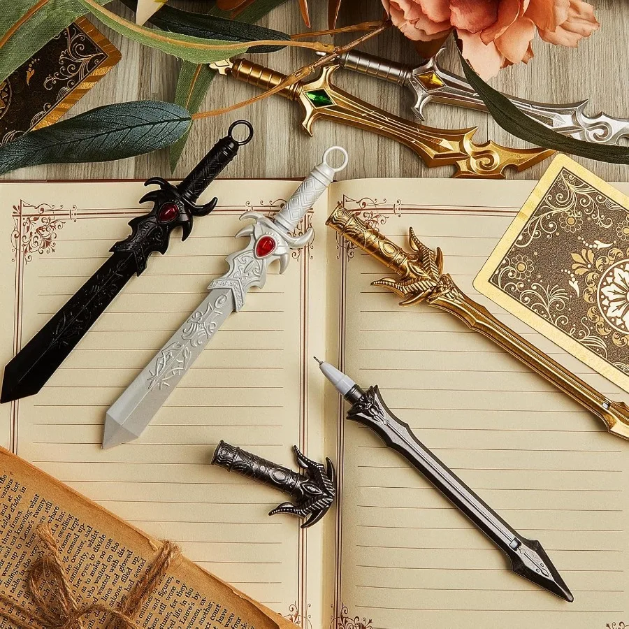 Набор из 24 ручек с древним мечом, гелевые чернила, новинка, забавные, крутые, с мечом, пластиковые гелевые чернила, крутые ручки для Рождества, дня рождения, подарки