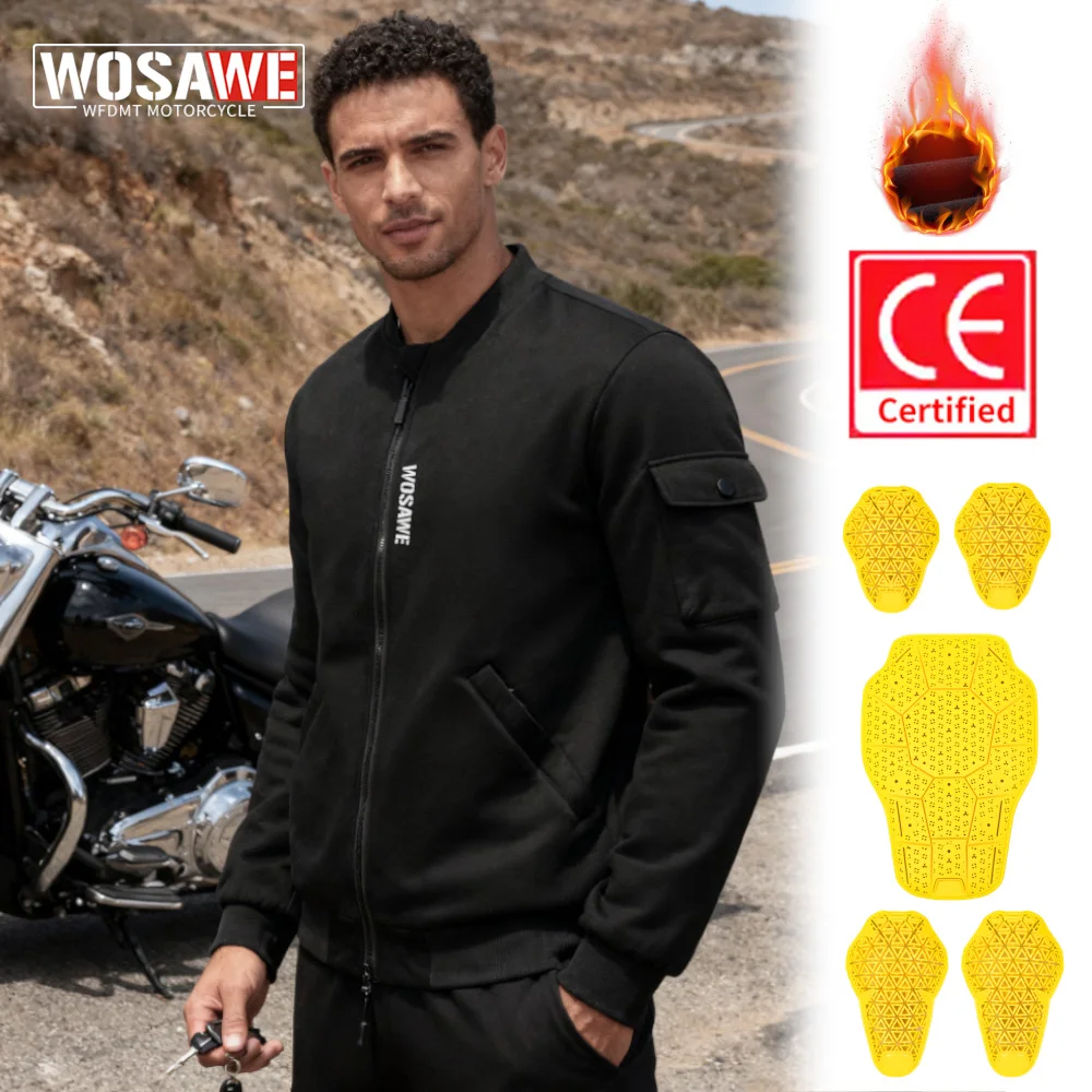 

WOSAWE Winter Motorcycle Jacket CE Certified Protector Unisex Thermal Fleece Windproof Bomber Jackets Baseball Casual Outwear
