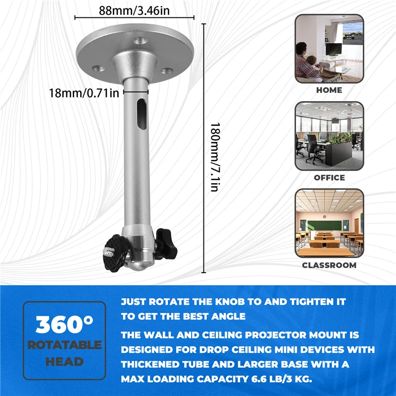 

-A94Z Mini Projector Ceiling Mount,Projector Hanger Compatible For DR.J VANKYO QKK Projector/CCTV/Webcam/Carmera Load 11 Lbs