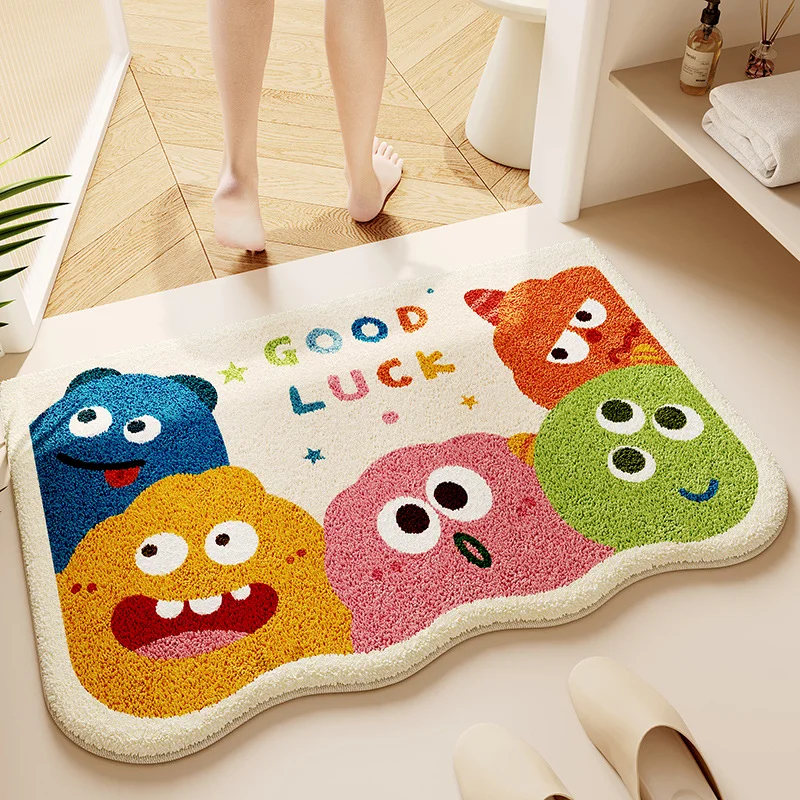 VIKAMA Tapis de sol antidérapant pour animaux de compagnie, motif monstre de dessin animé, séchage rapide, absorbant l'eau, pour l'entrée, décoration de la maison