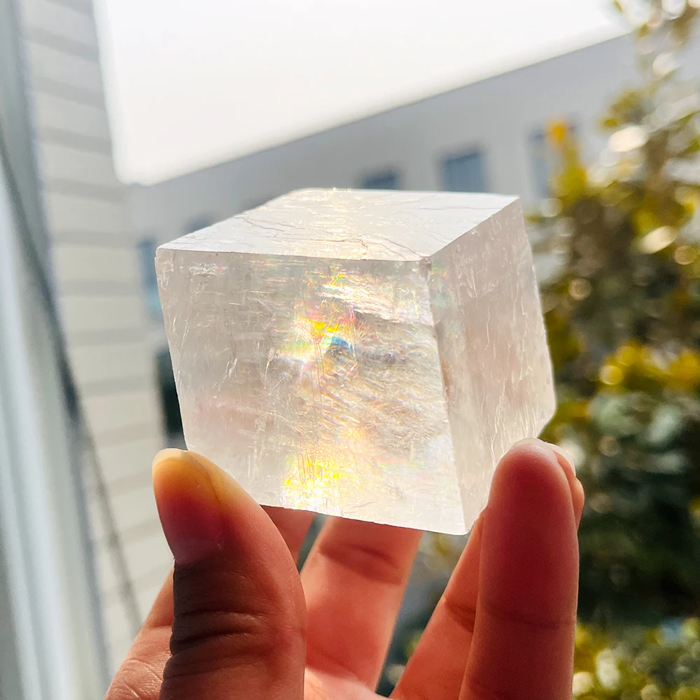 1pc Iceland Spar Clear Optical Calcite Cube, Natural Crystal Rough Stone, Home Decoration, Mineral Specimen, Holiday Ideal Gift view 6