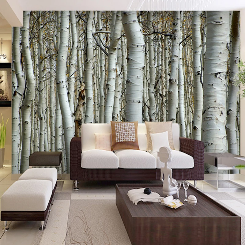 

Custom Wallpaper 3D Seamless Mural White Birch Forest Wall Painting Decor Bedroom Living Room Backdrop Wallpaper Wall Covering