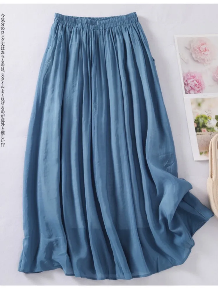 กระโปรงทรงเอวสูงผ้าเนื้อยืดลายดอกไม้ปักสำหรับผู้หญิง แฟชั่นฤดูร้อนทรงหลวมจีบระบาย