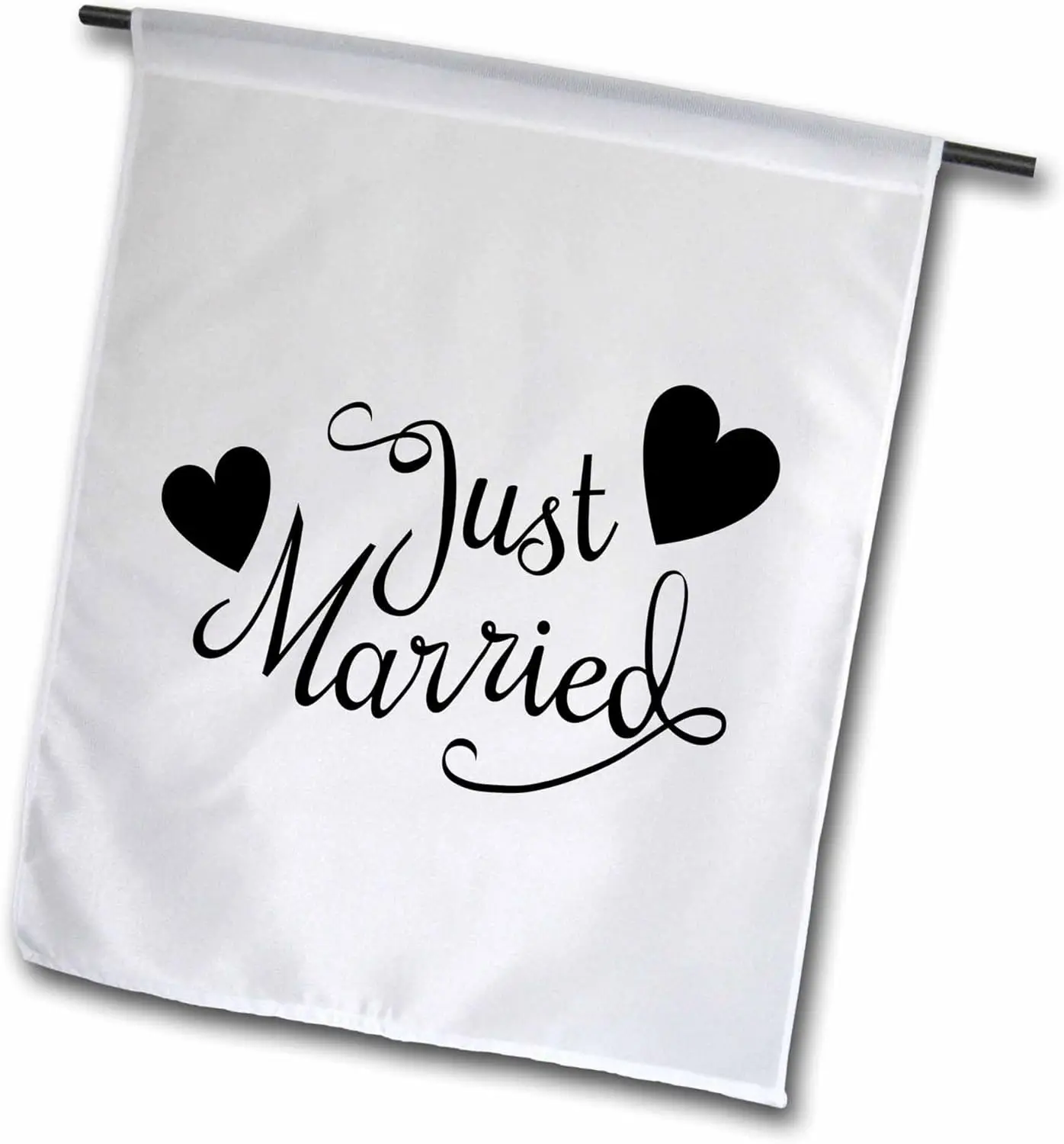 3dRose fl_194330_1 Just Married. White and Black Garden Flag, 12 by 18-Inch