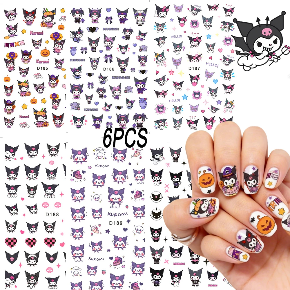

Набор из 6 шт. 3D-наклеек для ногтей с мультяшным персонажем Куроми, милые и стильные, в готическом стиле, водостойкие самоклеящиеся наклейки для ногтей, Y2K, аксессуары для маникюра