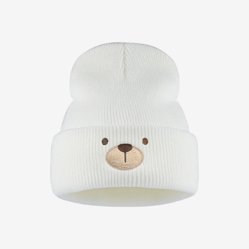 Fashion Lovely Toddler 1‑3Y Cuffed Knit Beanie Cute Bear Face Embroidery Cozy for Park Trip Daily Outing Playdate Holiday Gift view 5