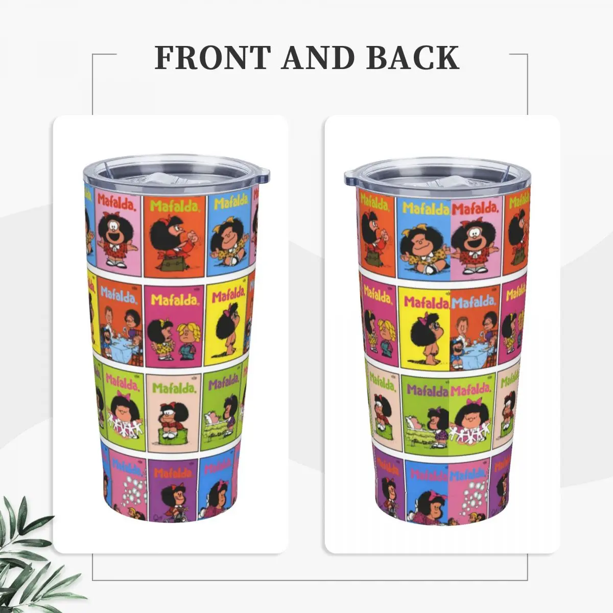 Mafalda Collage Tumbler Vacuum Insulated Cartoon Thermal Cup Vacuum Flask Car Mug Water Bottle, 20oz