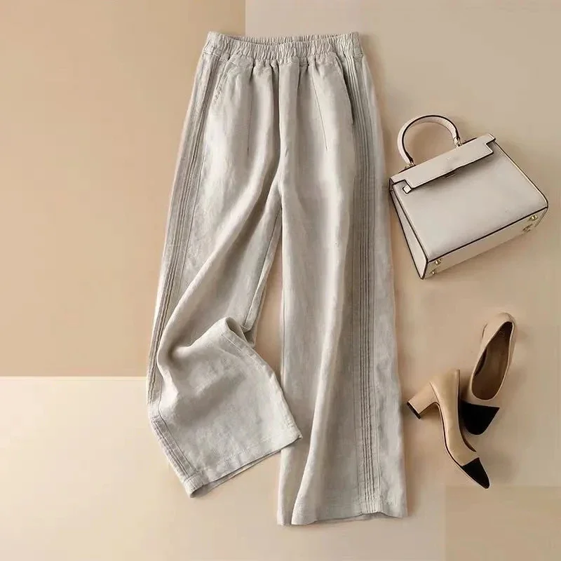 

Cotton Linen Pants for Women Vintage Solid High Waist Wide Leg Pants Woman 2024 Summer Casual Loose Straight Trousers