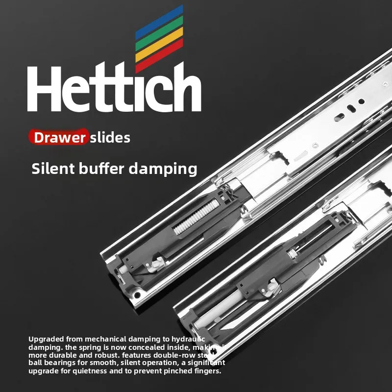 Black Three Section Soft Close Drawer Slides In Galvanized Steel Hydraulic Damping Quiet Dual Row Ball Bearings To Cm Furniture