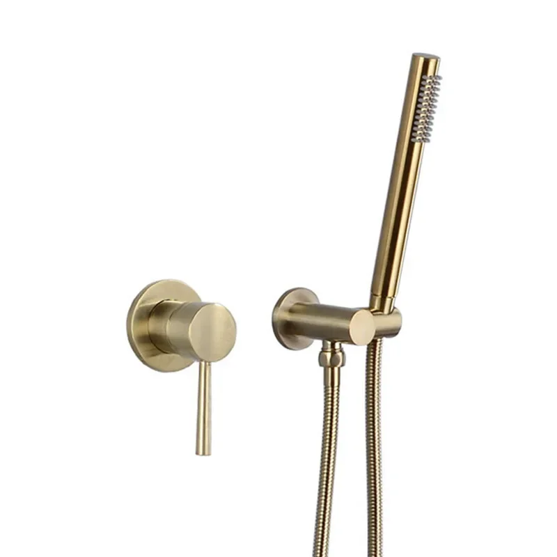 Bathroom Shower Set in Wall Brushed Gold Shower Mixer, Cold and Hot Total Brass Bath and Shower Mixer Tap Brass Bathroom Faucet