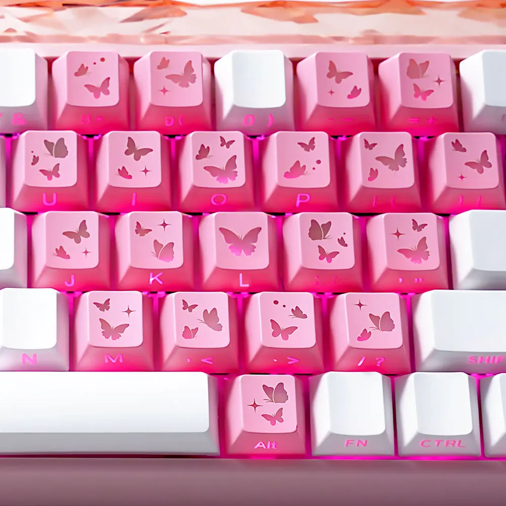 

Прозрачные розовые кейкапы в форме сердца, 21 шт., с боковой печатью, с эффектом мягкого свечения, сатиновая краска, профиль Cherry, для самостоятельной сборки