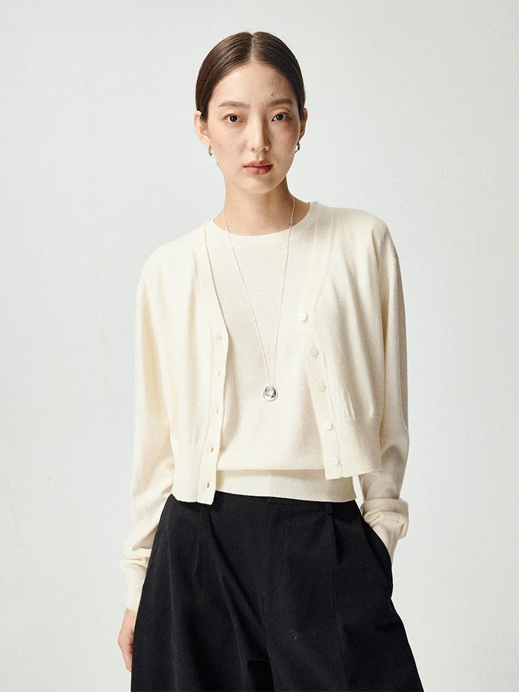 

UMILAB mat Commute 00% Waable Wool V-ne Open Cardigan round Ne Vest Simple Ele Women's Knitted Sweater