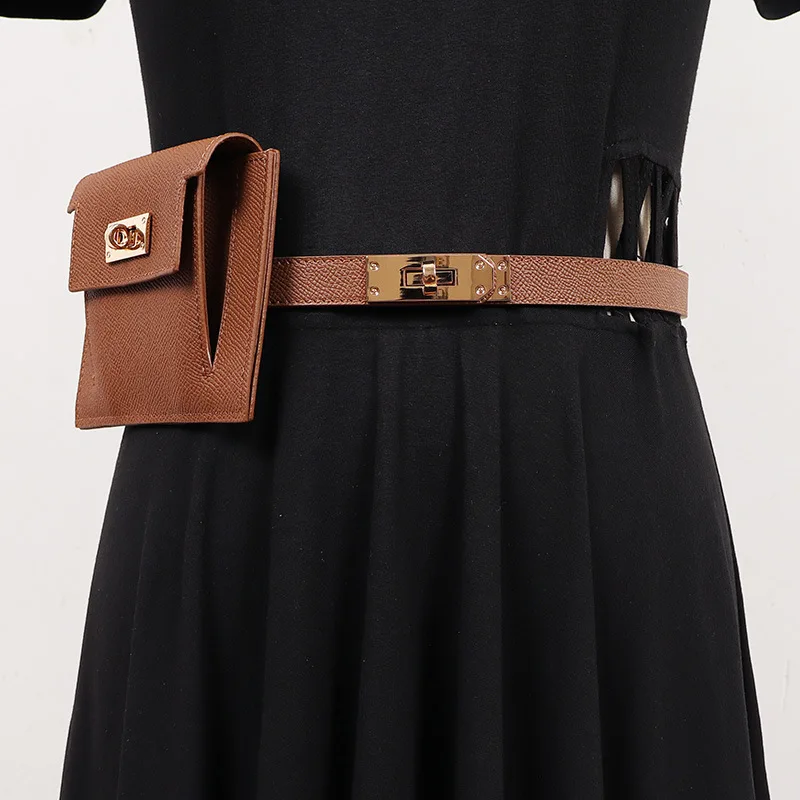 Women's Fashion All-Match Belt Women's Leather Decoration with Skirt Pants Suit Waist Bag Messenger Bag Waist Decorations