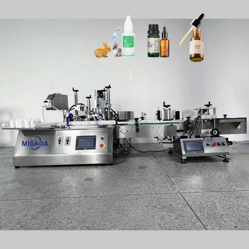 Desktop Automatic Turntable Magnetic Pump Essential Oil Liquid Vial Dropper Bottle Cap Filling And Capping Machine